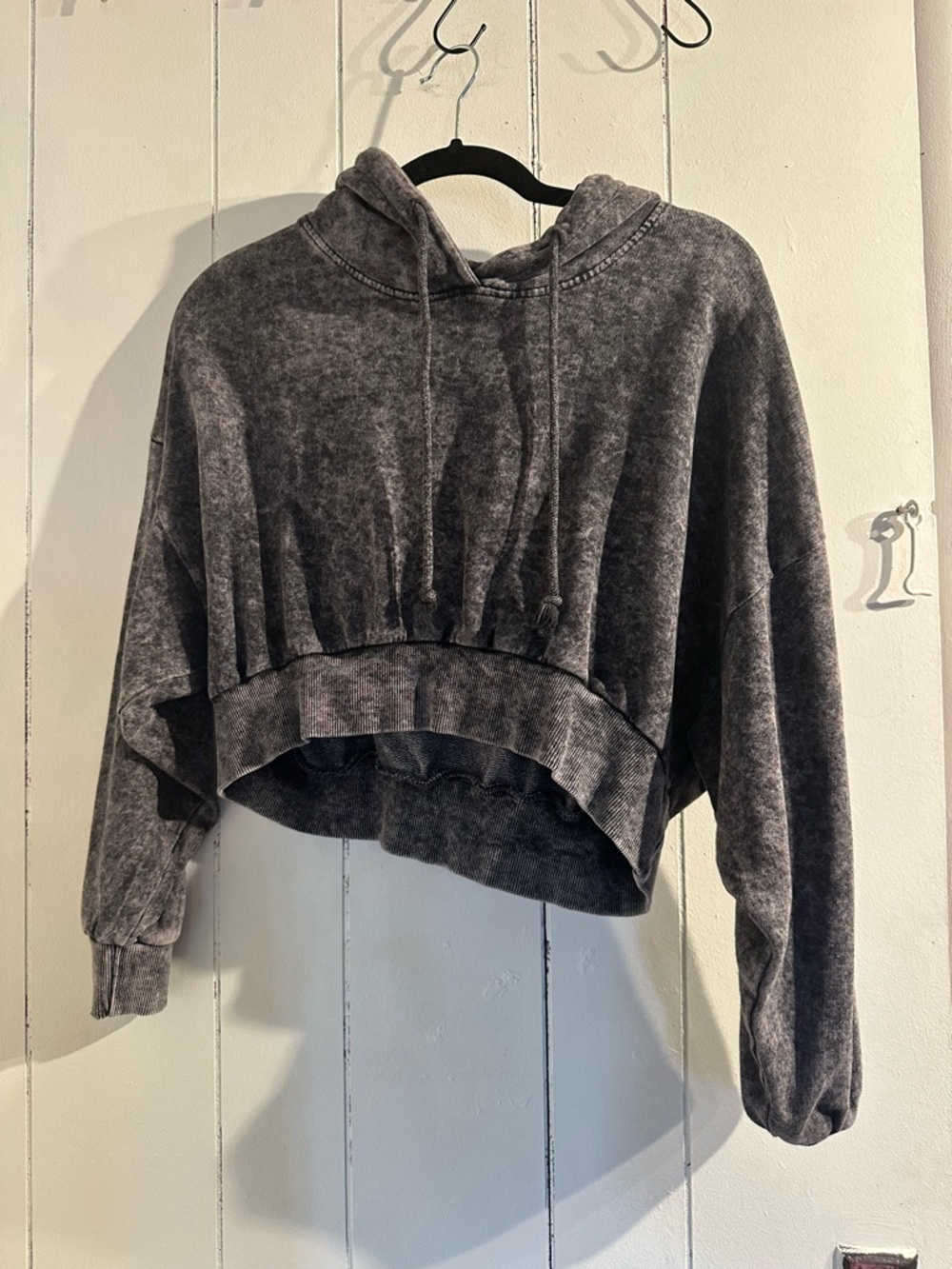 Cropped Washed Charcoal Hoodie - Women's Pullover Sweatshirt